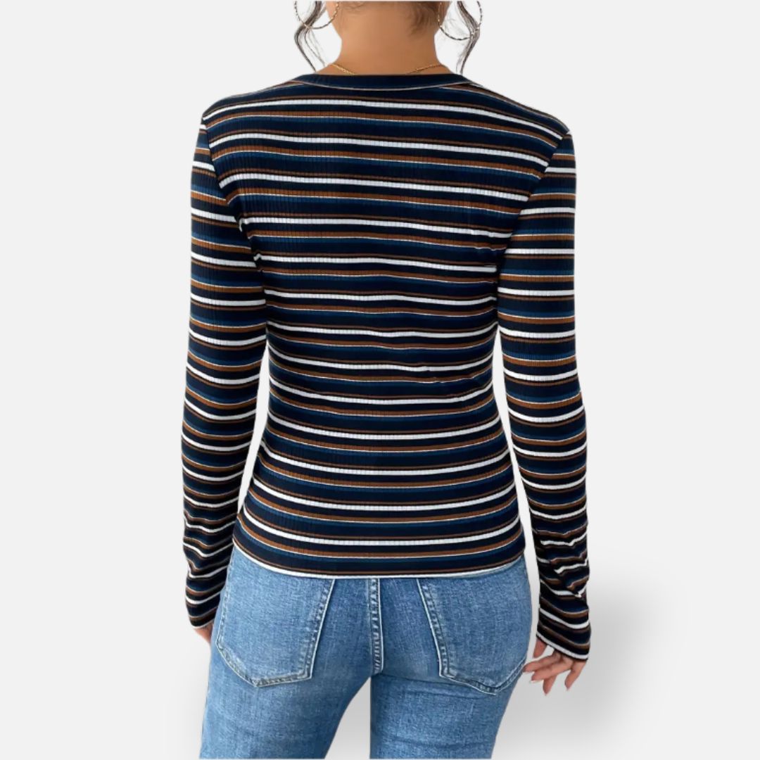 Elara | Women’s Classic Blue Striped Long Sleeve Shirt