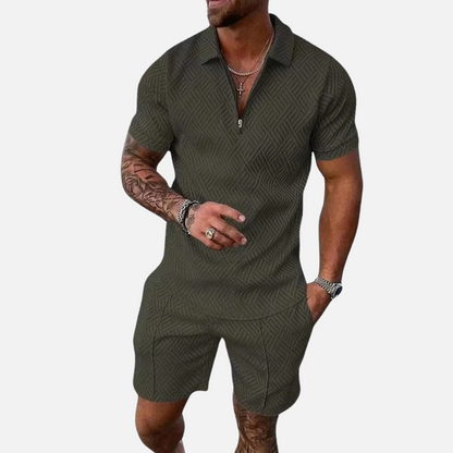 Men’s Summer Outfit Set – Polo Shirt & Shorts 2-Piece Set