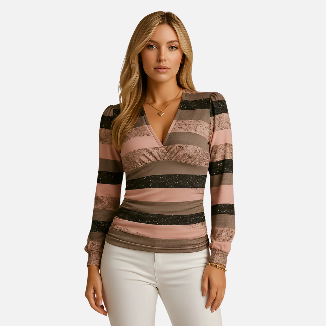 Women's Velvet Long-Sleeve V-Neck Blouse