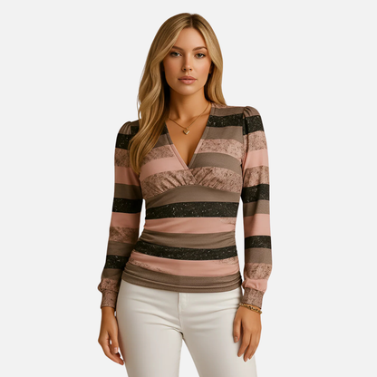 Women's Velvet Long-Sleeve V-Neck Blouse