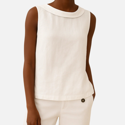 Women's Boat-Neck Linen Sleeveless Shirt Top