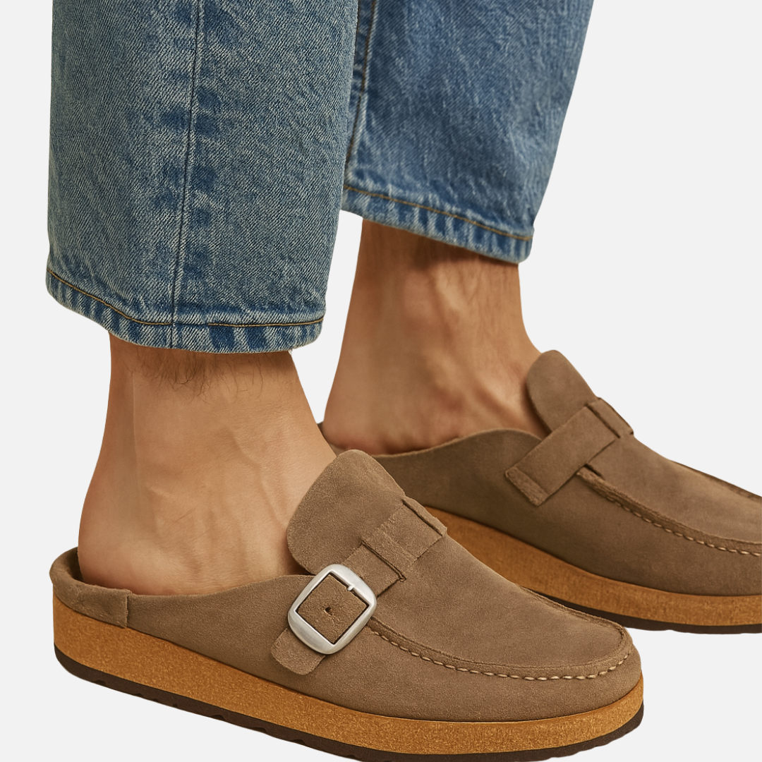 Men’s Suede Buckle Slip-On Mules