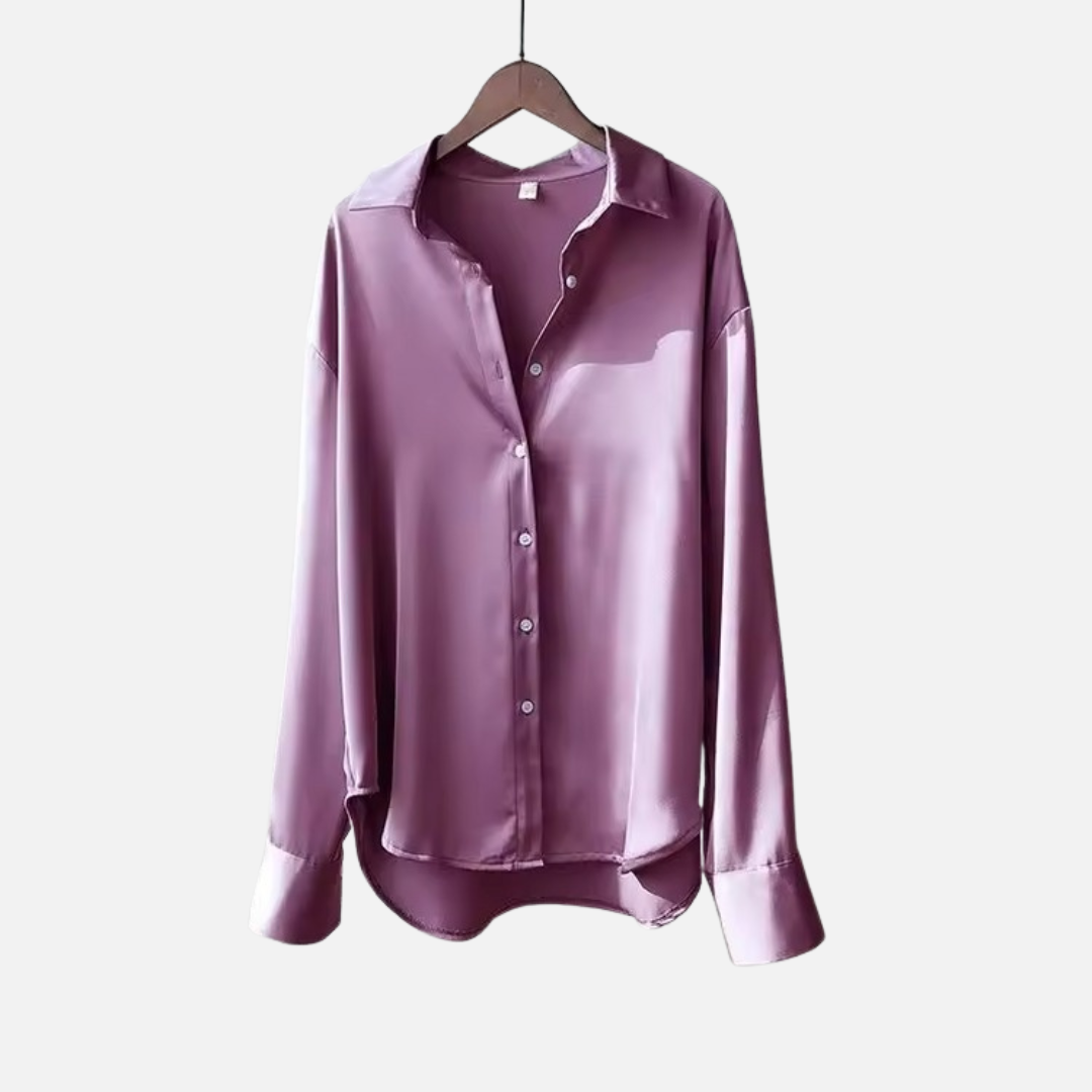 Women's Satin Button-Down Long Sleeve Shirt