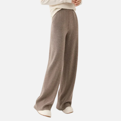 Women's Wide Leg Knit Trousers | Ribbed Elasticated Waist Lounge Pants