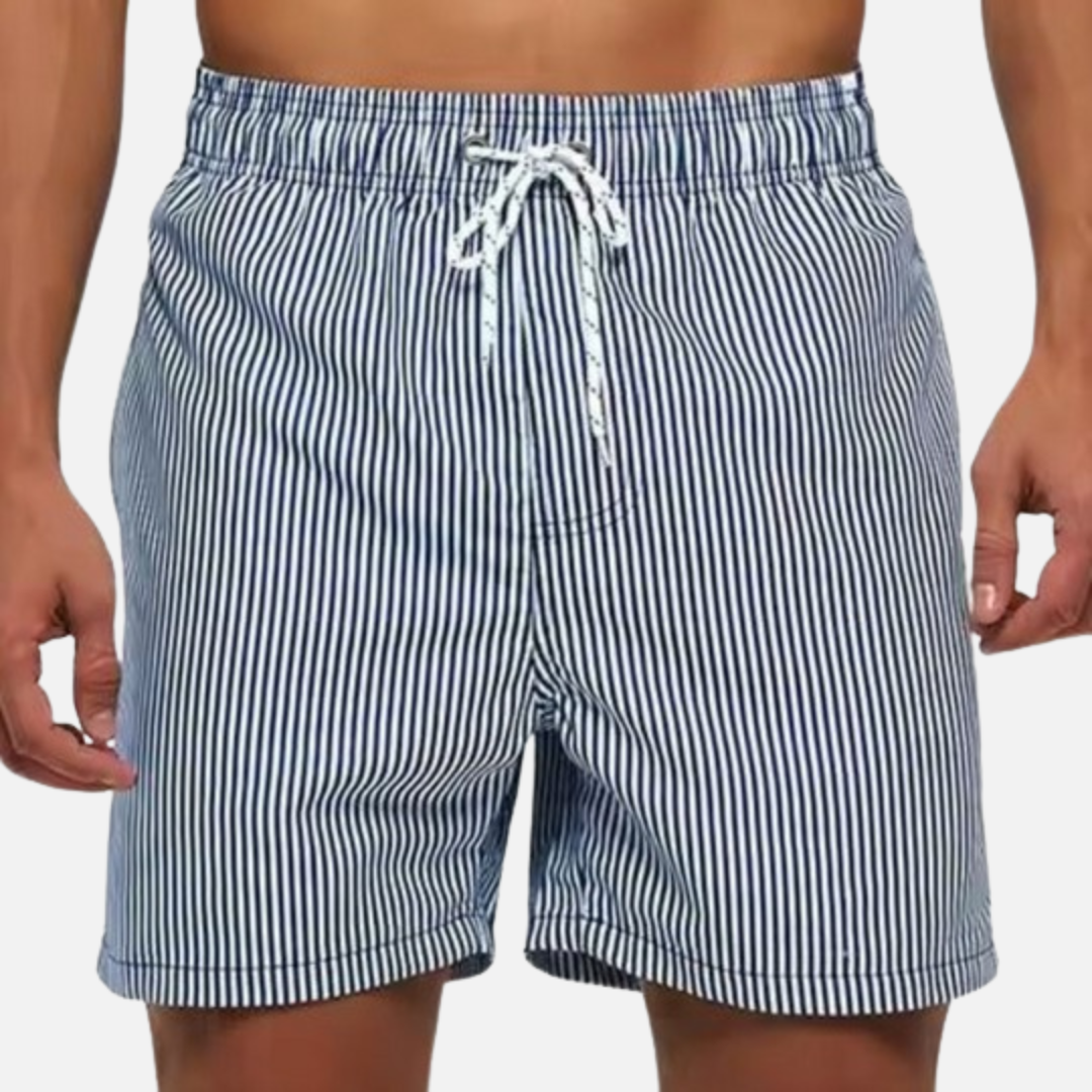 Men’s Classic Striped Swim Shorts with Adjustable Drawstring