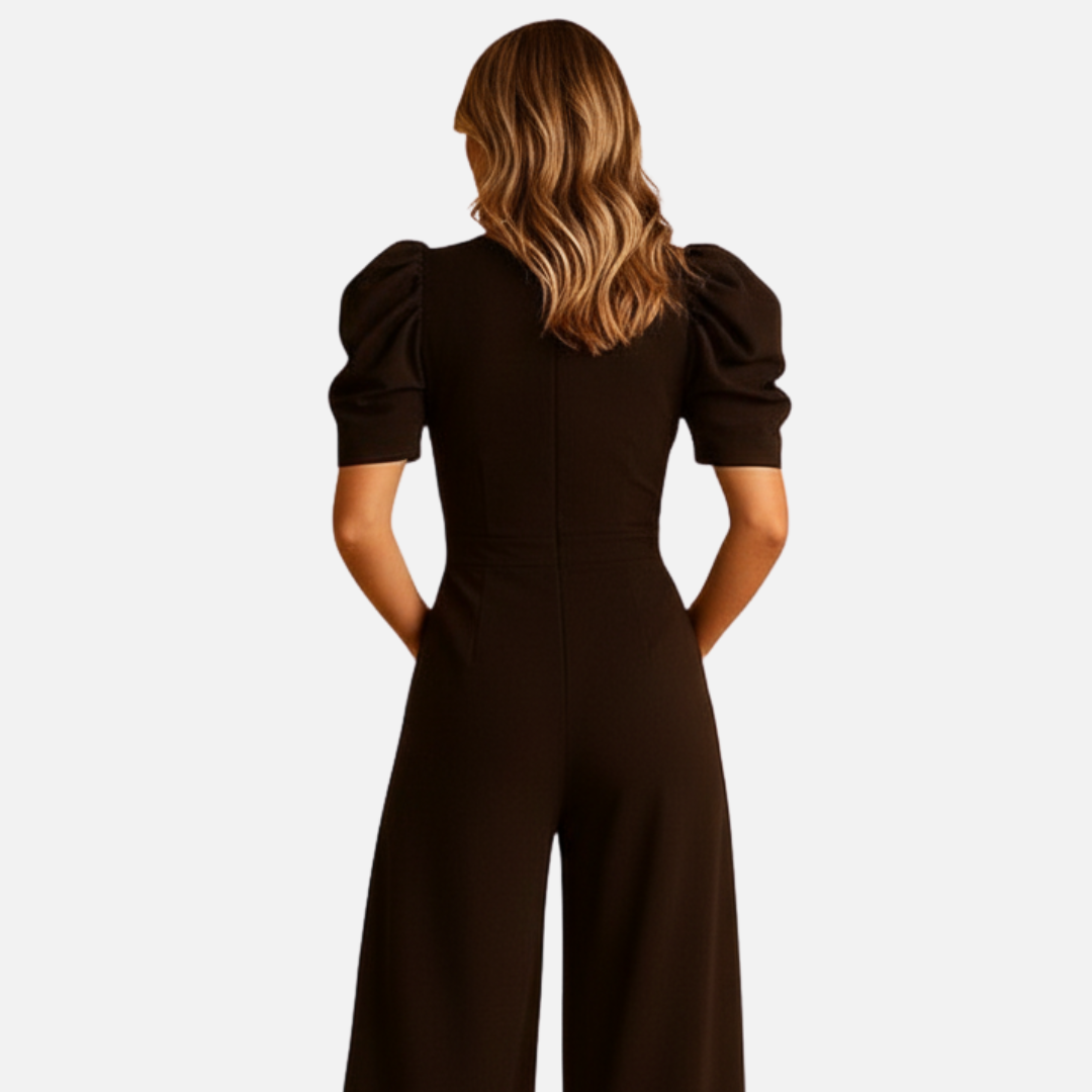 Women’s Elegant Wide Jumpsuit – Deep V-Neck