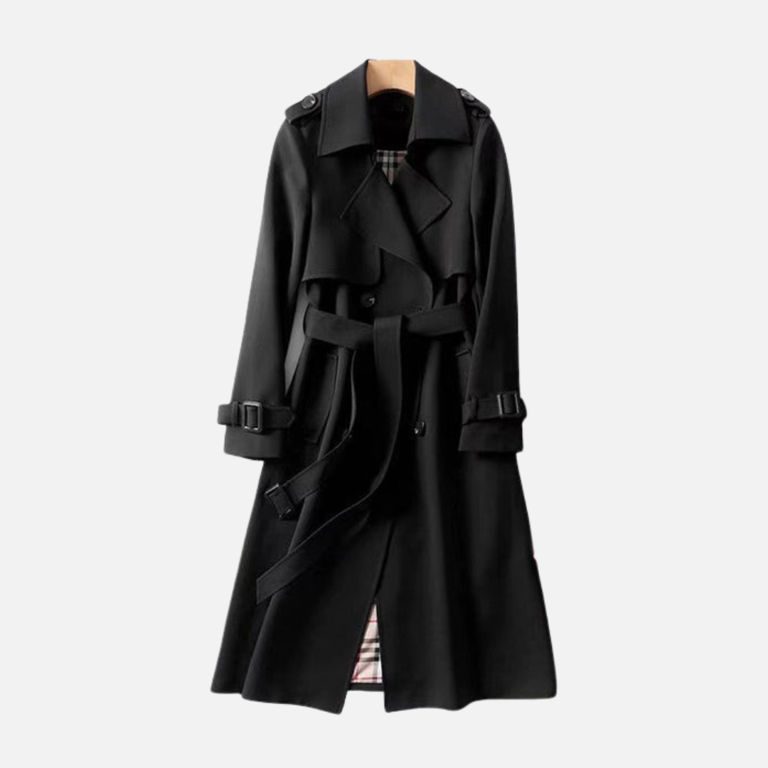 Women's Classic Trench Coat - Double Breasted Belted Longline Jacket