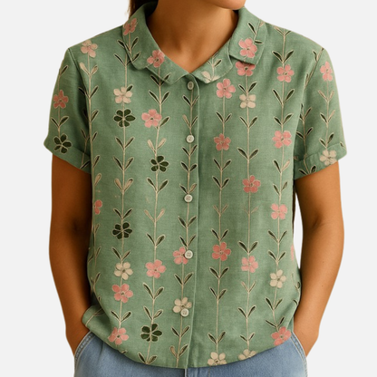 Women’s Floral Print Short Sleeve Blouse – Casual Top