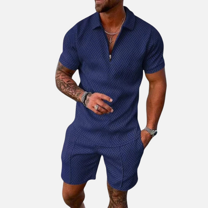 Men’s Summer Outfit Set – Polo Shirt & Shorts 2-Piece Set