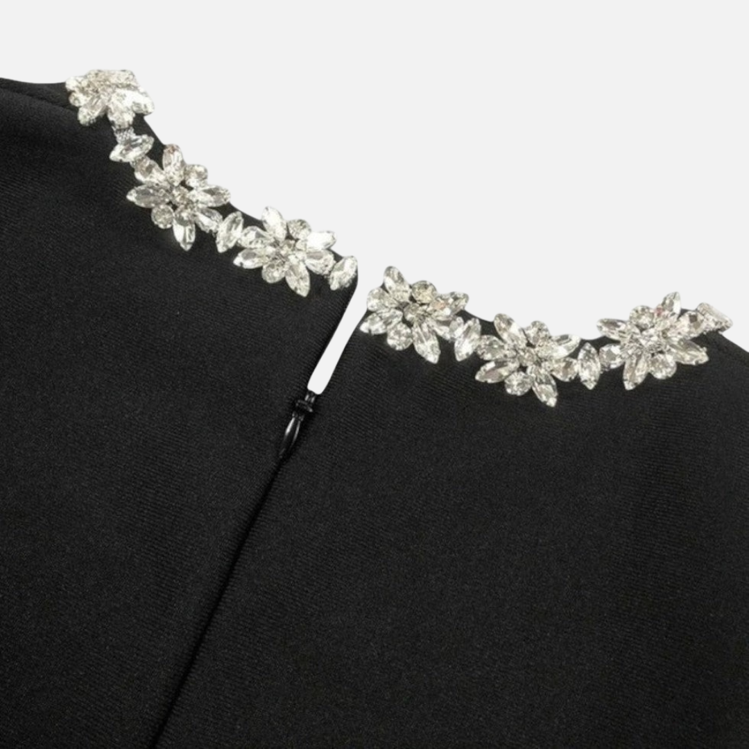 Women's Black Velvet Mini Dress with Trim