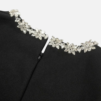 Women's Black Velvet Mini Dress with Trim