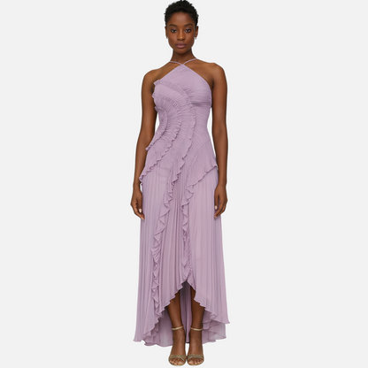Pleated Maxi Dress - Women's Breathable Long Dress