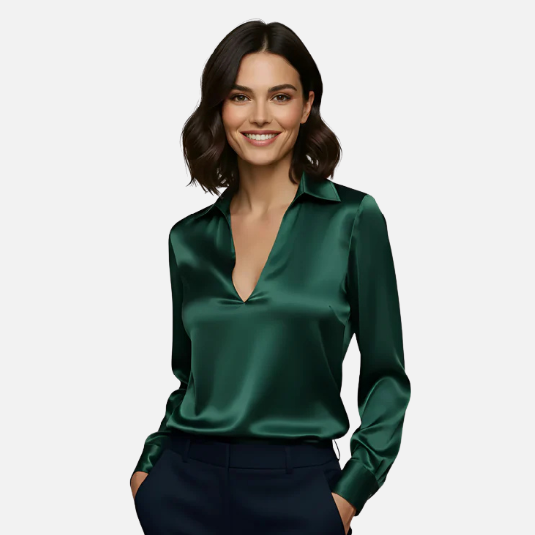 Women's Elegant Silk V-Neck Blouse