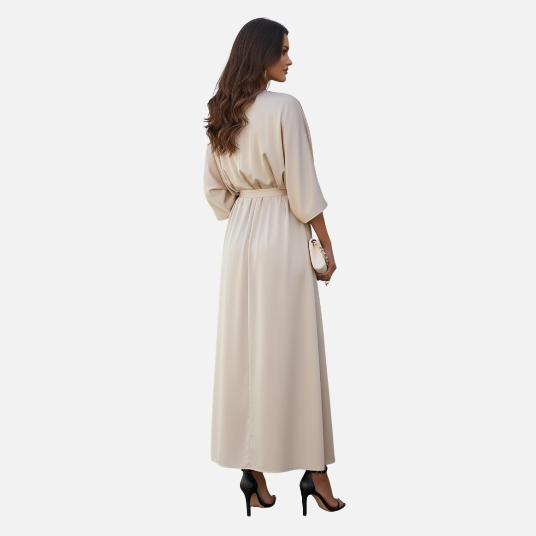 Elegant V-Neck Maxi Dress for Women – Belted Flowing Evening Dress