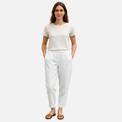 Women's Wide Leg Linen Trousers - Breathable High Waisted Summer Pants