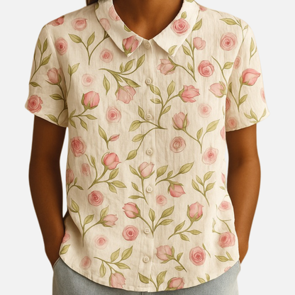 Women’s Floral Print Short Sleeve Blouse – Casual Top