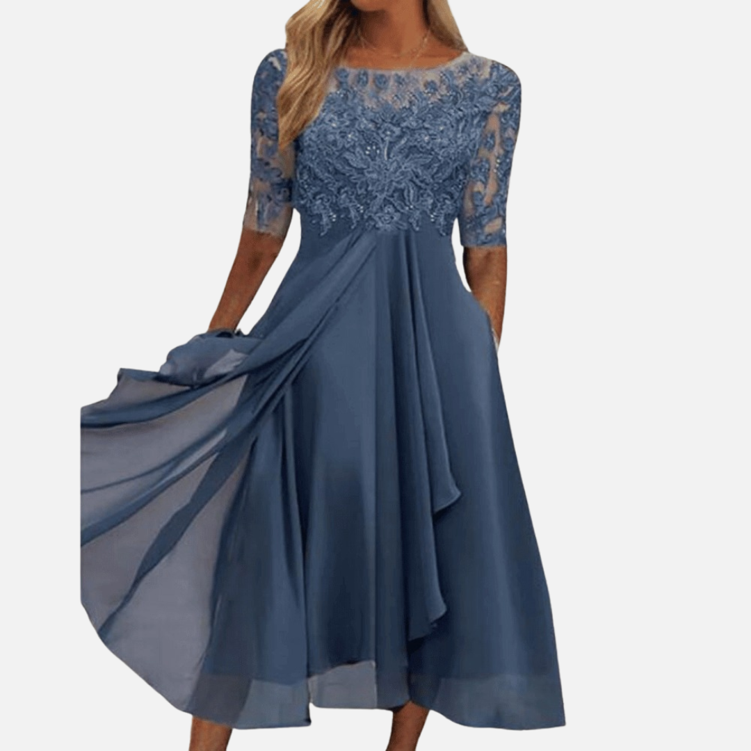 Women's Elegant Lace Chiffon Midi Dress
