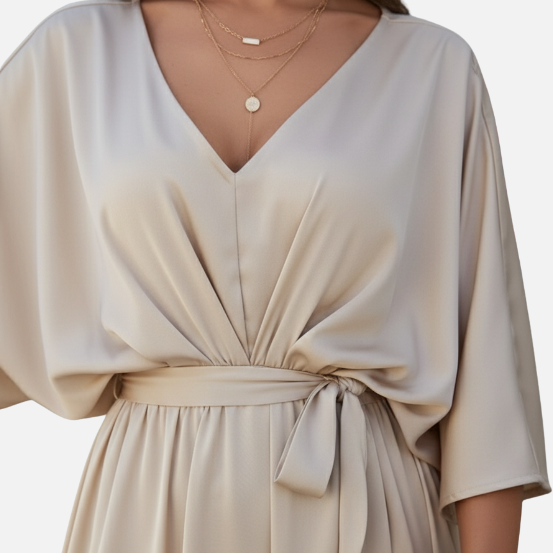 Elegant V-Neck Maxi Dress for Women – Belted Flowing Evening Dress