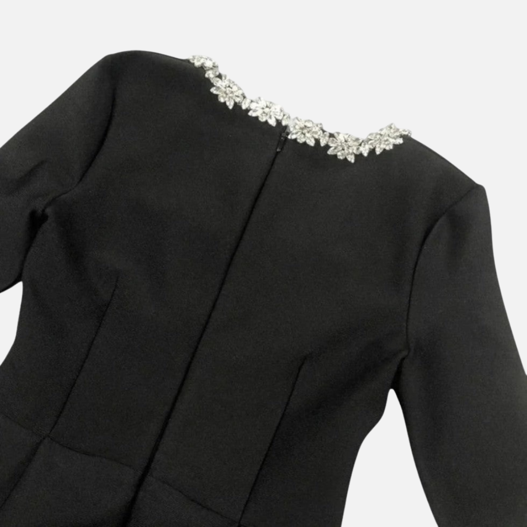 Women's Black Velvet Mini Dress with Trim