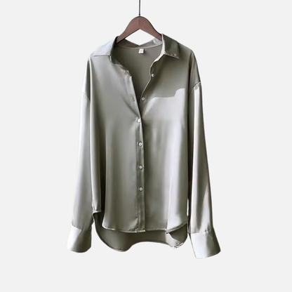 Women's Satin Button-Down Long Sleeve Shirt