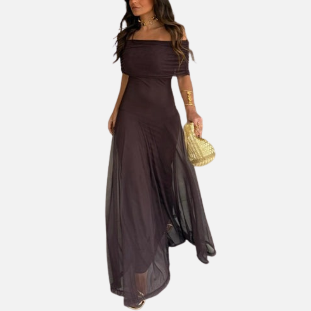 Women’s Off-Shoulder Mesh Maxi Dress
