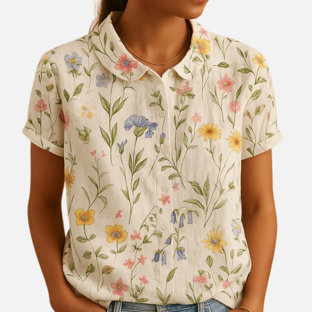 Women’s Floral Print Short Sleeve Blouse – Casual Top