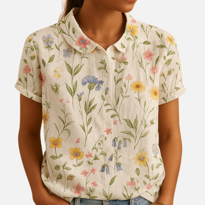 Women’s Floral Print Short Sleeve Blouse – Casual Top