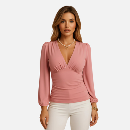 Women's Velvet Long-Sleeve V-Neck Blouse