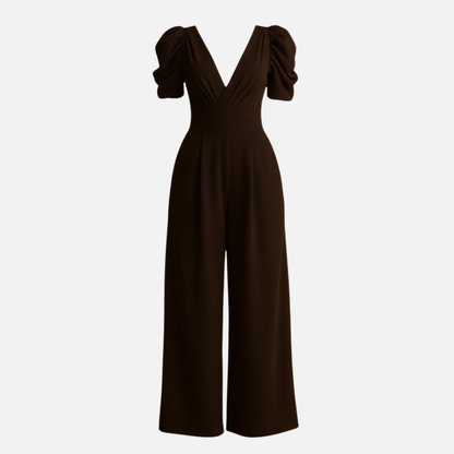 Women’s Elegant Wide Jumpsuit – Deep V-Neck