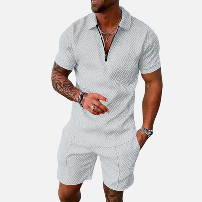 Men’s Summer Outfit Set – Polo Shirt & Shorts 2-Piece Set