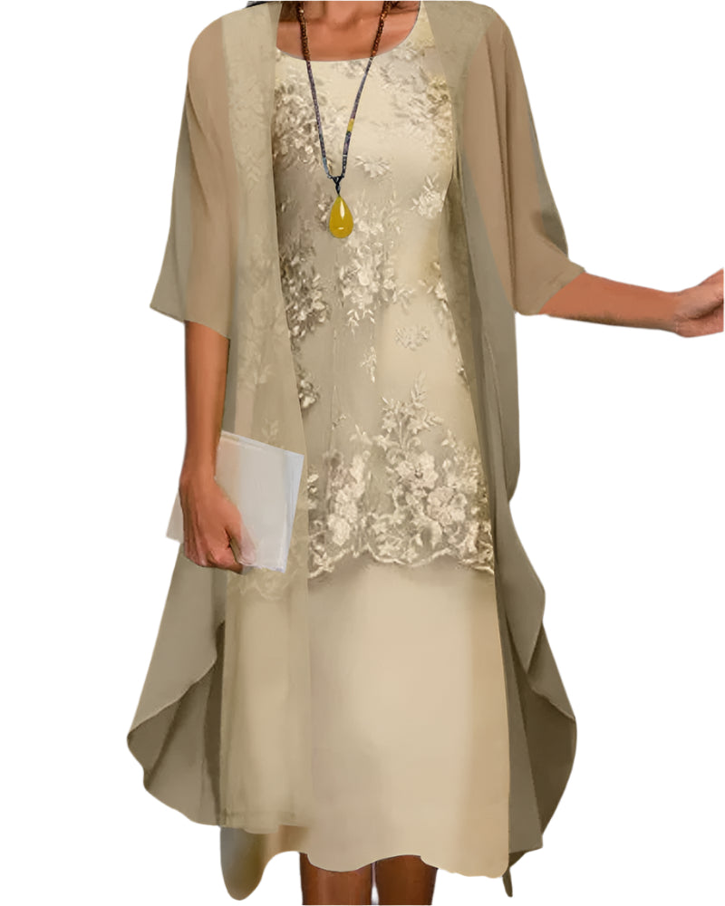 Caroline | Women Wedding Guest Dress Flowing Sheer Sleeve Midi Dress 1