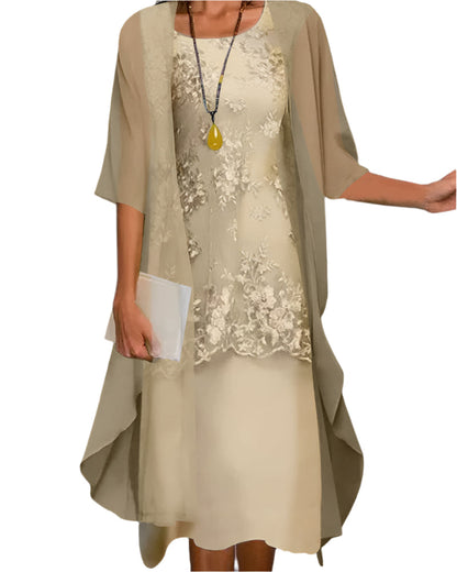 Caroline | Women Wedding Guest Dress Flowing Sheer Sleeve Midi Dress 1