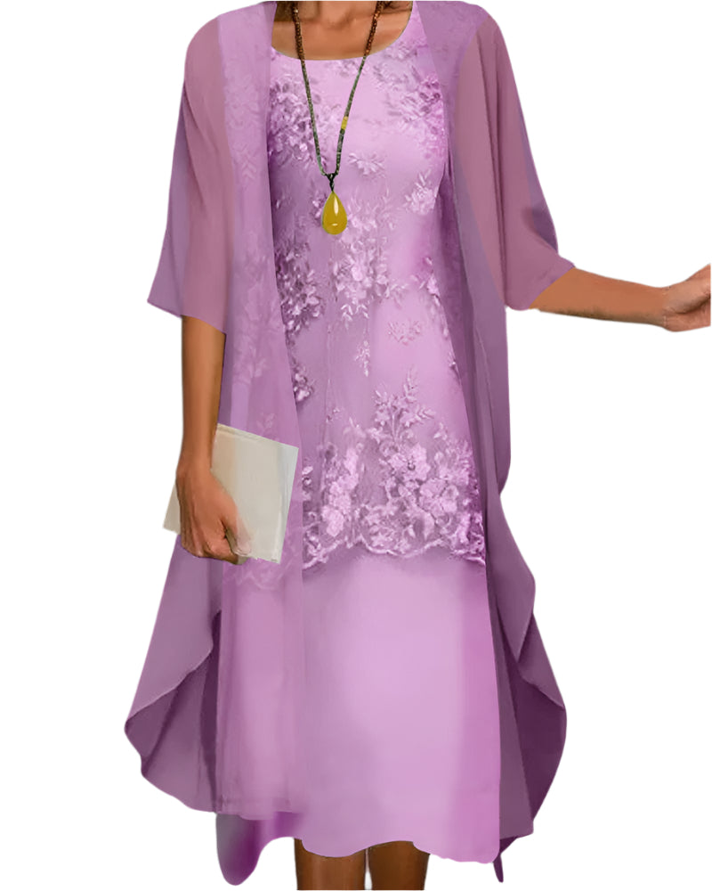 Caroline | Women Wedding Guest Dress Flowing Sheer Sleeve Midi Dress 2