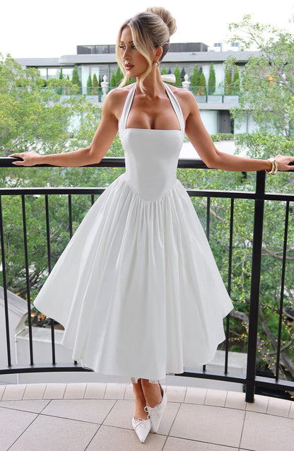 Chloe | Women’s Wedding Guest Halter Midi Dress 0