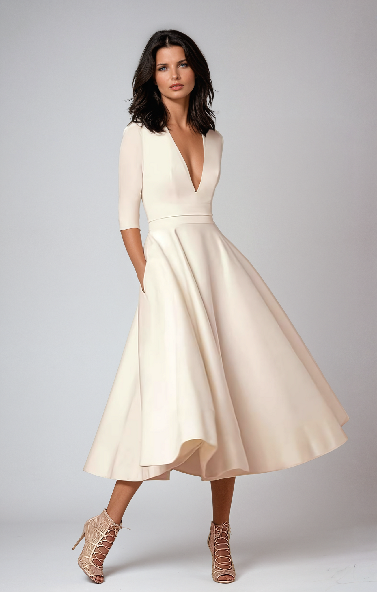 Evelyn | Women’s Wedding Guest Elegant Flared Midi Dress 0
