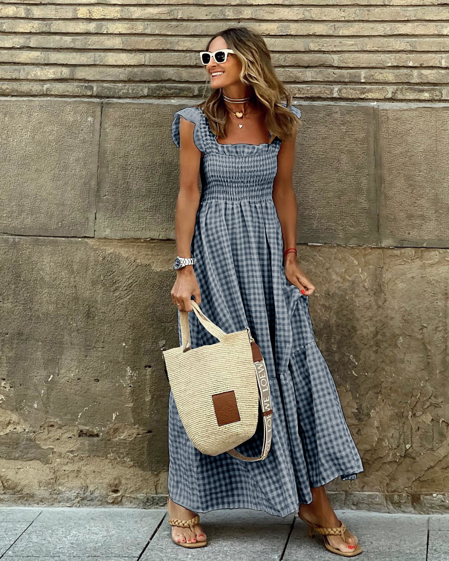 Fiona | Women's Smocked Gingham Maxi Dress 4