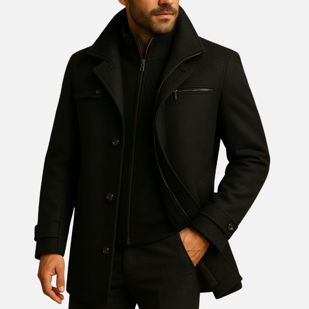 Men's Tailored Winter Overcoat - Smart Wool Blend Longline Jacket
