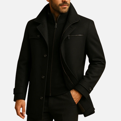 Men's Tailored Winter Overcoat - Smart Wool Blend Longline Jacket