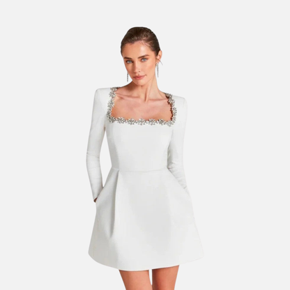 Women's Black Velvet Mini Dress with Trim