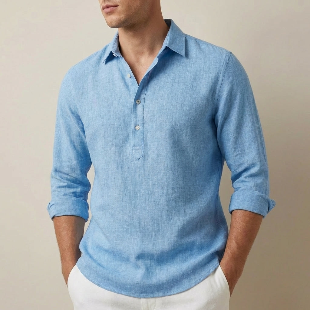 Roman Relaxed Henley Shirt with Textured Spread Collar 0