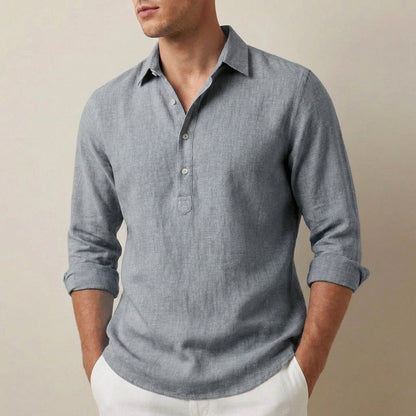 Roman Relaxed Henley Shirt with Textured Spread Collar 1
