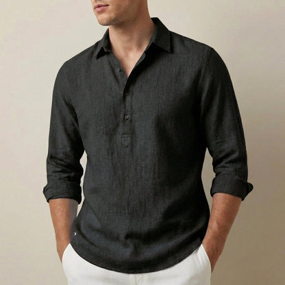 Roman Relaxed Henley Shirt with Textured Spread Collar 2