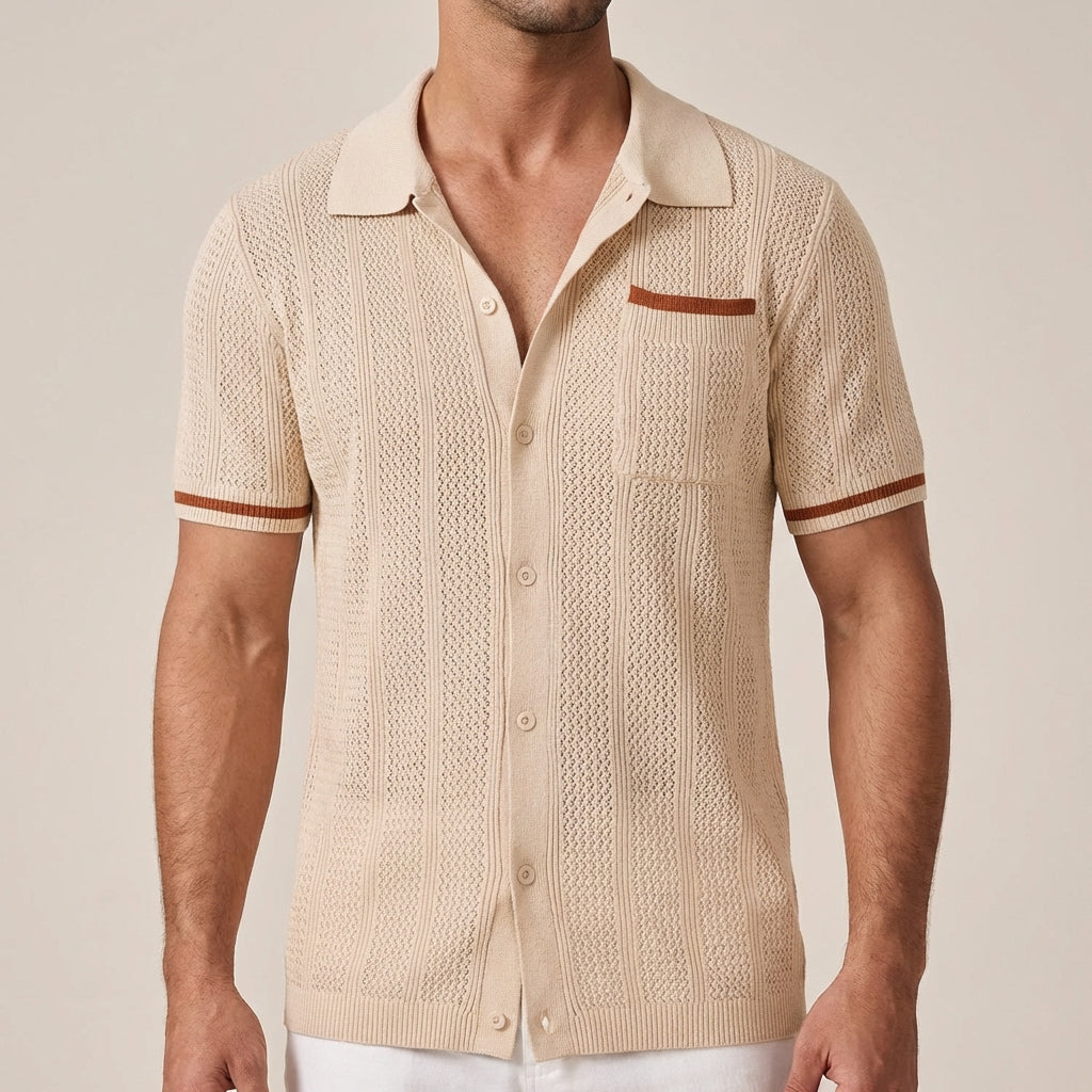 Ryker Relaxed Knit Polo with Textured Stripe and Contrasting Trim 0