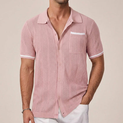 Ryker Relaxed Knit Polo with Textured Stripe and Contrasting Trim 1