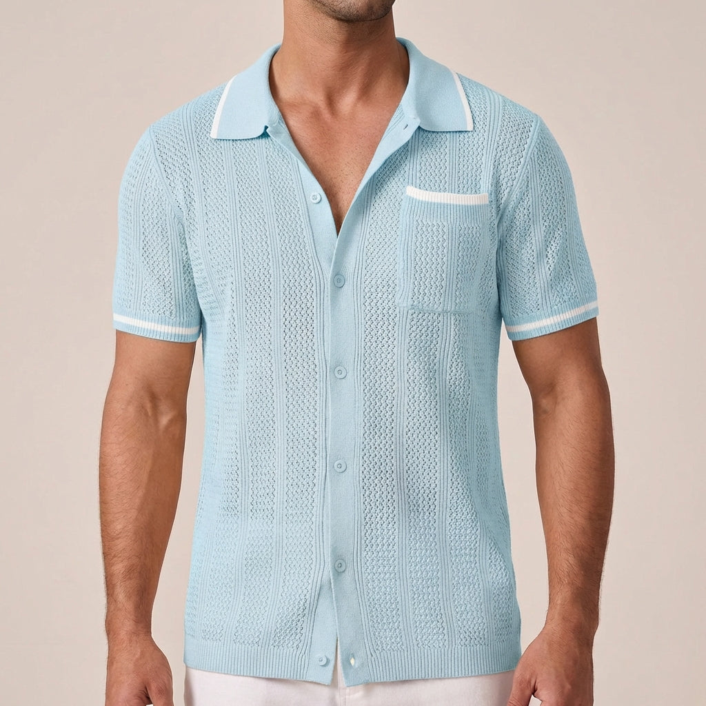Ryker Relaxed Knit Polo with Textured Stripe and Contrasting Trim 2
