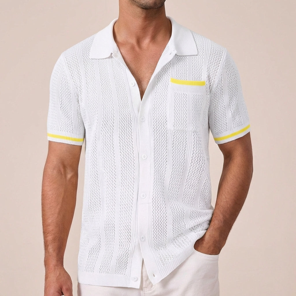 Ryker Relaxed Knit Polo with Textured Stripe and Contrasting Trim 3