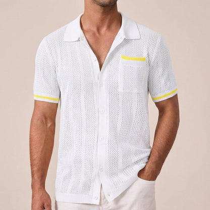 Ryker Relaxed Knit Polo with Textured Stripe and Contrasting Trim 3