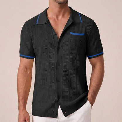 Ryker Relaxed Knit Polo with Textured Stripe and Contrasting Trim 4