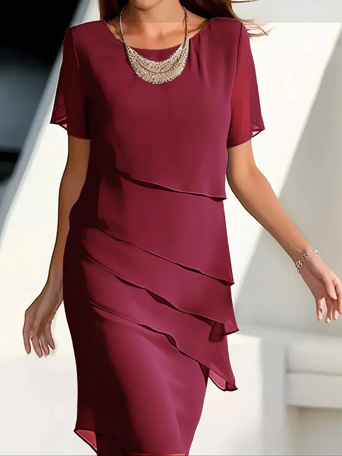 Theresa | Women's Short Sleeve Tiered Midi Dress 1
