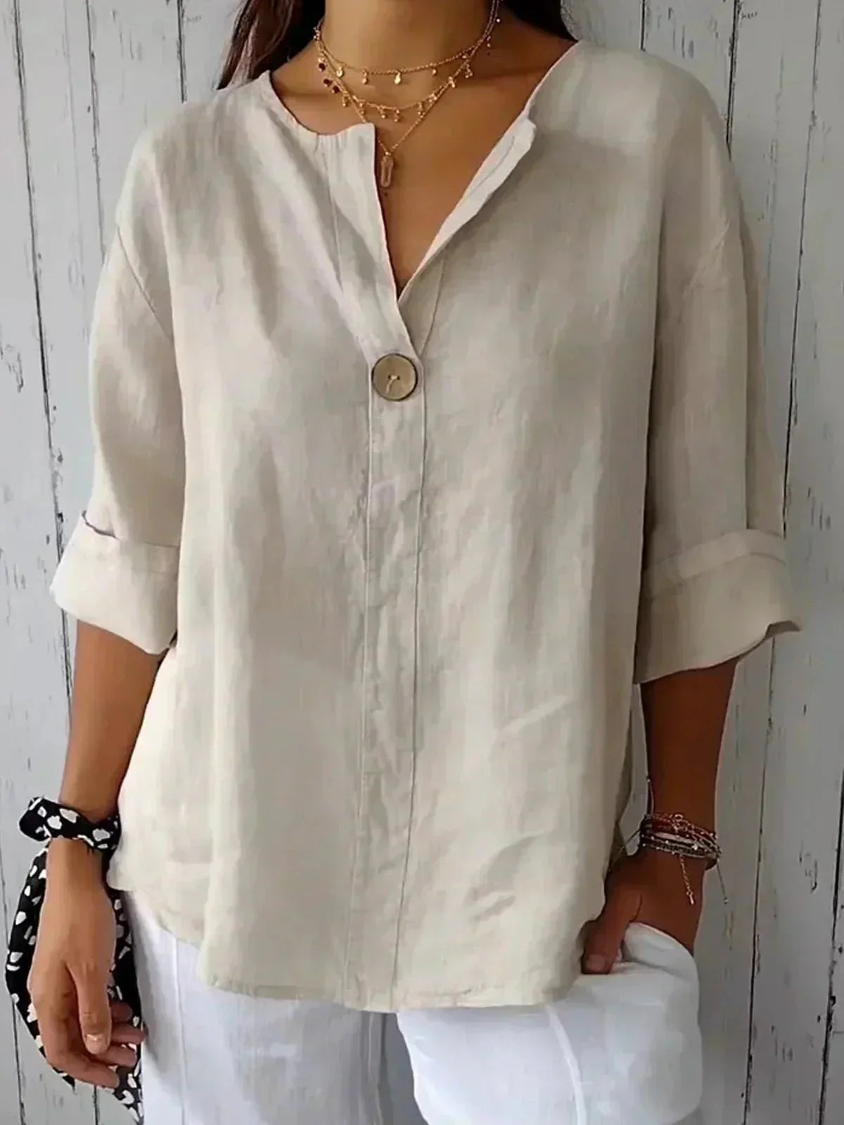 Women's V-Neck Casual Linen Blouse 0